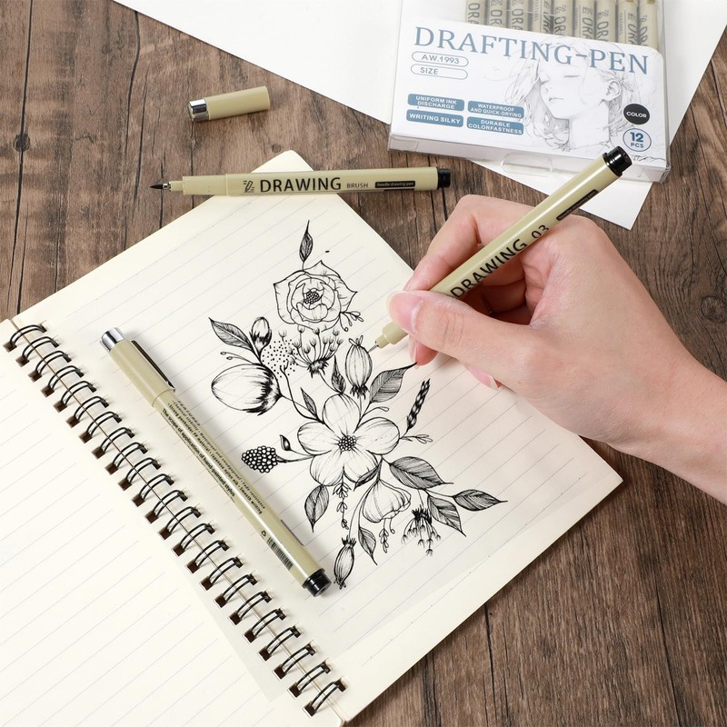 Heclia Fineliner Drawing Art Pens Black Fineliner Pens 12PCS Micro-Pen