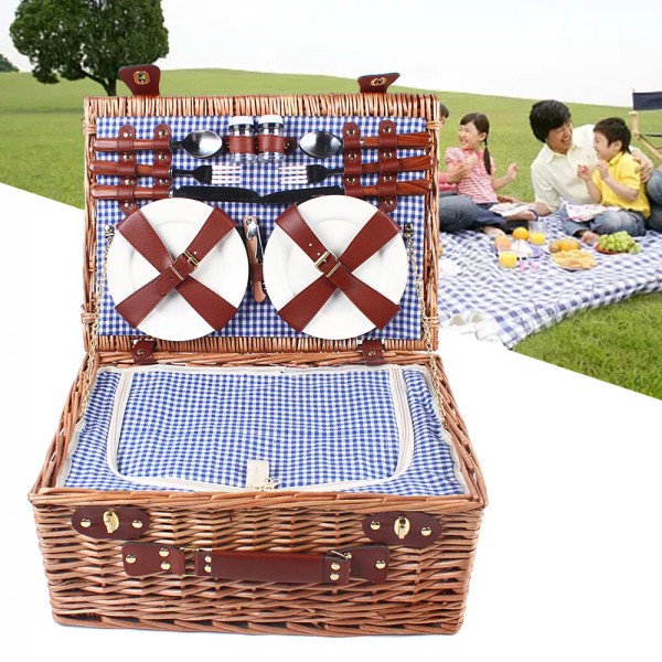 SENDERPICK Large Wicker Picnic Basket With Cups Flatware Set Utensils