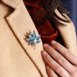 TseenYi Leaf Brooch Pin Boho Pearl Pin Bling Bling Jewelry for Women and Girls Fashion Shirt Clip Scarf Clip Wedding Christmas Valentine’s Day (Blue)