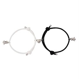 Pingyongchang 2PCS Couple Gifts Link Bracelets Set Friendship Matching Cute Dinosaur Bracelet for Boyfriend Girlfriend Best Friend Jewelry Gift for Couples -Black white