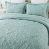 NEWLAKE Quilt Bedspread Set, Light Green Jacquard Embossed Floral Pattern