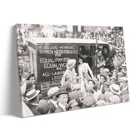 B.B.F MAKE Canvas Print 'Equal Pay for Equal Work' Wall Art Women Protest March Canvas Feminist Picture Framed Wall Decor, Retro Historic Black and White Photography Decor for Living Room, 11x14inch