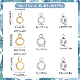 SUNNYCLUE 1 Box 60 Pieces Stainless Steel Iron-On Beads Tube Bails Loop Hanger Links Connectors with Loop European Large Hole Spacer Loose Column Bails for Jewellery Making Snake Chain Beading DIY