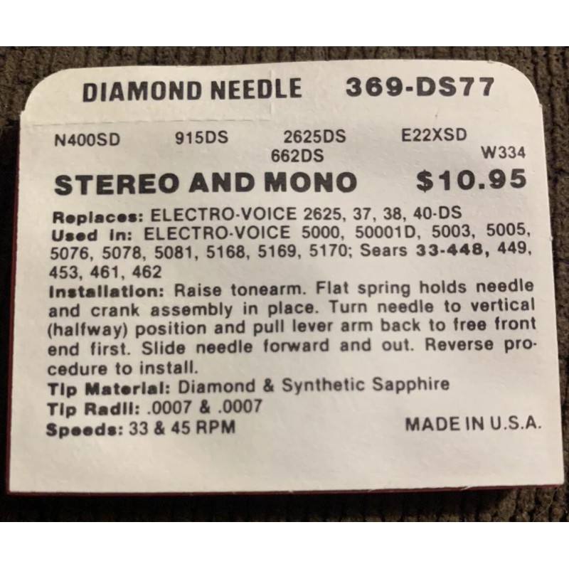 Superb Needle Diamond Needle 368-DS77 New Old Stock