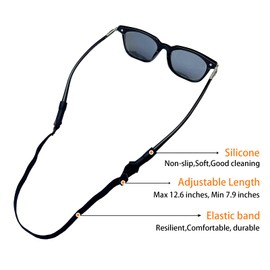 Favanty Anti-slip Glasses Strap for Sport,Adjustable Sunglasses Strap for Kids Women Men,reading Eye Glasses Holders Around Neck,No Tail Eyeglasses Lanyard4PCS(Black, Gray, Yellow, Blue)(8-12.5inch)