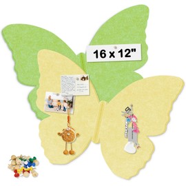 AMUSIGHT 2 Pack Butterfly Cork Board Felt Board for Walls, 16" x 12" Self-Adhesive Bulletin Boards for Home, School, Office, Wall Stickers Murals Decals for Home Decor Art Decorate (Yellow & Green)