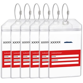 Yizhet Pack of 6 Luggage Tags for Cruises, Cruise Luggage Tags for Aida, Transparent Luggage Tags with 6 Screwable Metal Bands, Waterproof (19 cm x 11 cm)