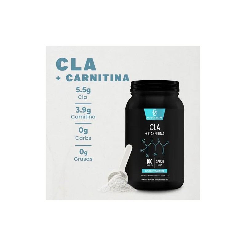 Cla + Carnitina Muscle Life En Polvo 1kg 100servicios Varios