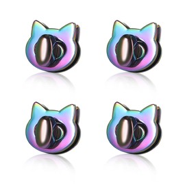 TXIN 4 Pieces Purse Turn Lock Clutches, Cat Shape Twist Lock Clasp, Cute Animal Bag Closure Lock, Rainbow Color Metal Hardware Fastener Buckles for DIY Leather Bag Handbag Purse Making, Style 3