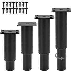 TCHOSUZ 3-5 Inch / 8-12.5cm Adjustable Metal Furniture Legs, Set of 4 Heavy Duty Bed Frame Center Slat Support Legs DIY Replacement Feet for DIY Cabinet Couch TVstand Chair Desk Black