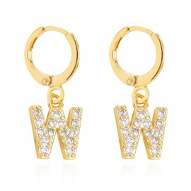 Initial Earrings for Women Initial Gold Huggie Hoop Earrings Letter Dangle Earrings for Women CZ Hypoallergenic Earrings for Women Birthday Christmas Gifts Jewelry (W)