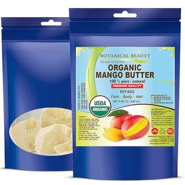 Botanical Beauty Organic MANGO BUTTER RAW 100% Pure Natural VIRGIN REFINED 8.46 oz - 240 gram for Face, Skin, Hair, Body, Nails. Skin Moisturizer. for Lotions, Cream. Rich in Vitamin E