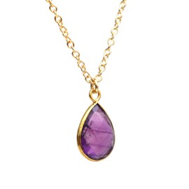 Gempires Purple Amethyst Teardrop Pendant Necklace February Birthstone Gemstone Jewelry Everyday Wear Hypoallergenic 18-Inch 14k Gold Plated Gift for Mom Wife friend