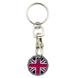 Trolley Coin Keyring 2PK - Union Jack Design - Supermarket Cart Pound Coin Replacement - Reusable Shopping Key UK - Convenient Pushcart Token Key Ring - Shopping Cart Accessory - Gym Locker Token