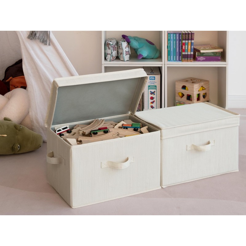 StorageWorks Fabric Storage Bins with Lid, Decorative Storage Boxes for