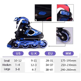 MammyGol Adjustable Inline Skates for Kids with Light up Wheels,Flashing Beginner Roller Skates for Boys and Girls Size 10-12