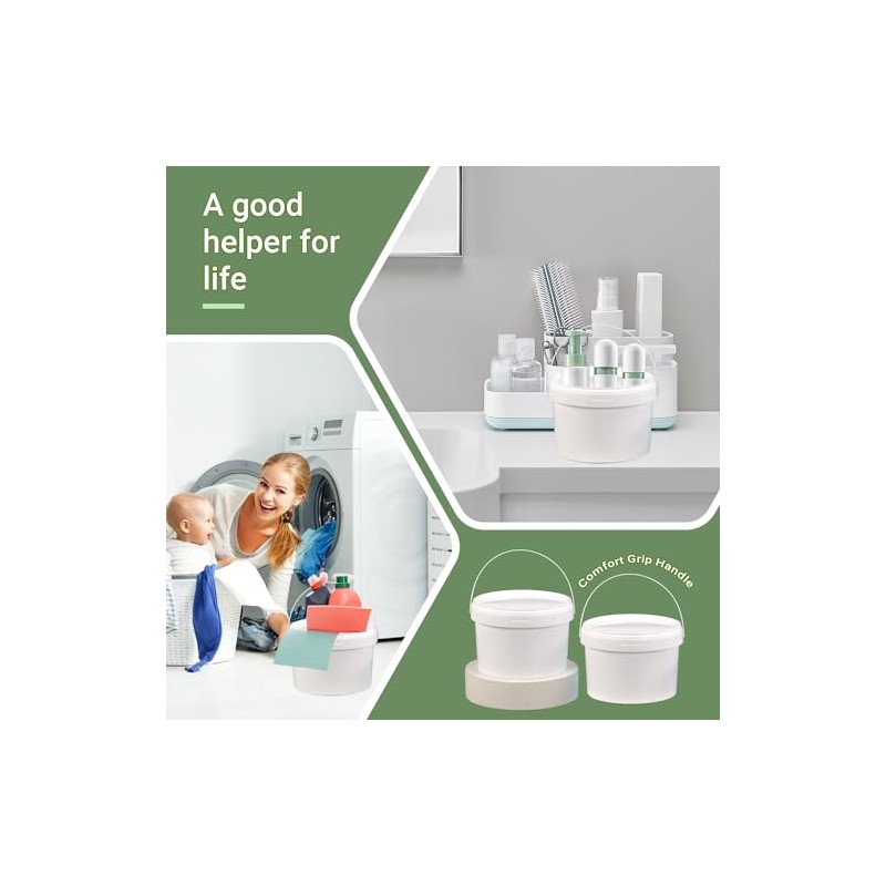 10 Pack White Plastic Bucket with Handle and Lid Food