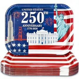 TURNMEON 24 Count 250th Anniversary USA Paper Plates 13 x 9.5 inch Disposable American Flag Patriotic Party Snack Trays 4th of July Party Supplies for Independence Day Memorial Day Decoration