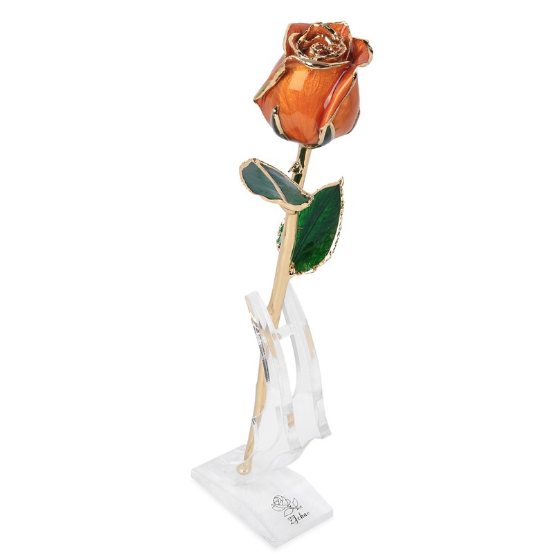 Golded Rose Flower 24K Bright Orange with Base Gift for