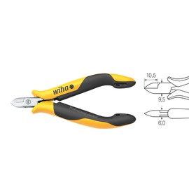 Wiha Professional ESD Diagonal Cutters Slim Semicircular Head with Small Bevel (26826) 115 mm for Sensitive Electronic Components, Protection of Components by Electrostatic Dissipating Tool,