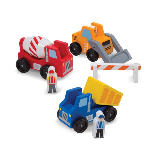 Melissa & Doug Construction Vehicle Set, Wooden Vehicles and Trains, Trucks and Vehicles, 2+, Gift for Boy or Girl
