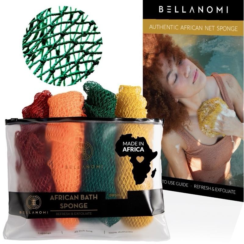 Bellanomi 4 Piece African Exfoliating Net Sponge Bundle, Ethically Sourced