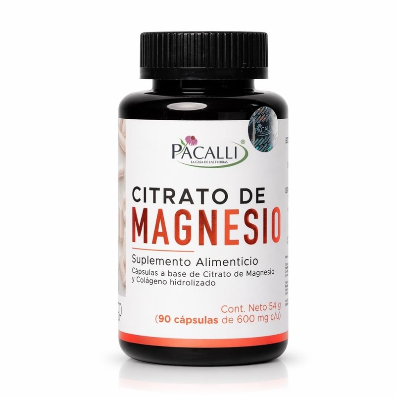 PACALLI Citrato de Magnesio 600mg - 90 Cápsulas con Colágeno
