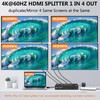 4K@60Hz HDMI Splitter 1 in 4 Out,Dual Power Supply DC5V1A+USB-C