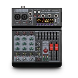 BOMGE 04A Audio Mixer,Professional Sound Board Mixing Console with USB/Bluetooth/Computer/4 Channel Stereo Input DJ Mixer,48V Phantom Digital 99 DSP Effect for PC Recording Karaoke Studio Streaming
