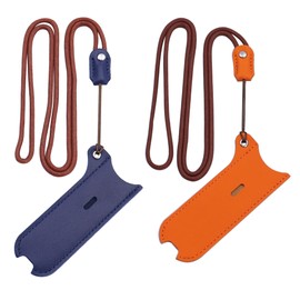 ZUYOOK PU Leather Case Lanyard Necklace case for J-U-L/R-E-X/MO-T/YO-Z Or Similar Sized Lanyard Leather Pen Cover Protective Strap and case [Blue+Orange][2PACK]