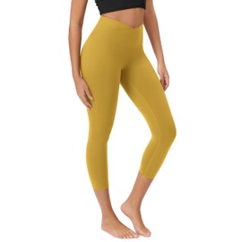 ODODOS Women's Crossover Leggings with Back Pocket, 23" Buttery Soft V High Wasit Cropped Length Lounge Yoga Pants, Mango Mint, Large