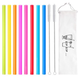 8 Pcs Extra Wide Reusable Boba Straws with 1 Bag & 2 Brushes - BPA FREE Multicolor Big Jumbo Large Plastic Straws for Smoothies, Bubble Tea(Tapioca, Boba Pearls), Milkshakes