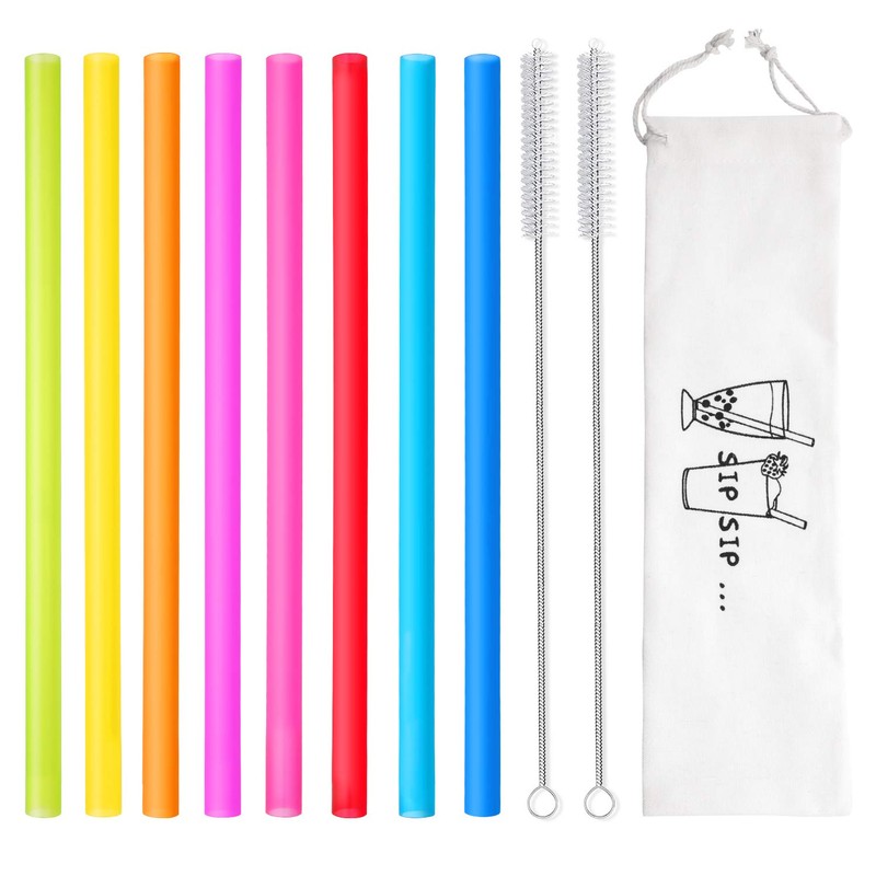 8 Pcs Extra Wide Reusable Boba Straws with 1 Bag