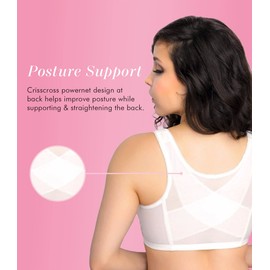 EXQUISITE FORM 9600565 Women's Fully Lace Wireless Back & Posture Support Bra with Front Closure White