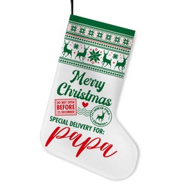 UDNADKEX Papa Christmas Stocking Gift, Christmas Stocking Gift for Grandpa Grandfather Reindeer Snowflake Green Pattern Holiday Xmas Stocking Home Fireplace Decorations 16.5 Inches, Merry Christmas