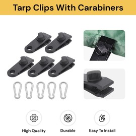 EZONEDEAL 5 Pcs Tarp Clips Heavy Duty Lock Grip, Tent Clamps with Thumb Screw and Bungee Ball Cords Clip & Carabiner For Fixing Tarps, Awnings, Tarpaulin, Camping, Caravan Canopies, Car Cover Clamp