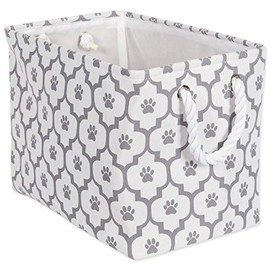 Bone Dry Paw Print Collapsible Polyester Pet Storage Bin, Rectangle Medium - 16 x 10 x 12", Lattice Gray