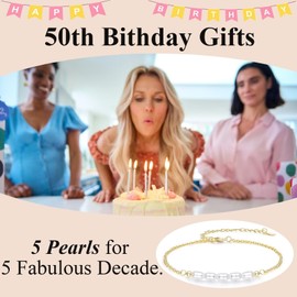 OAVOOK 50th Birthday Gifts for Her Pearl Bracelet for Women 50 Years Old Birthday Gifts Jewelry for Mom, Grandma, Wife, Bonus Mom