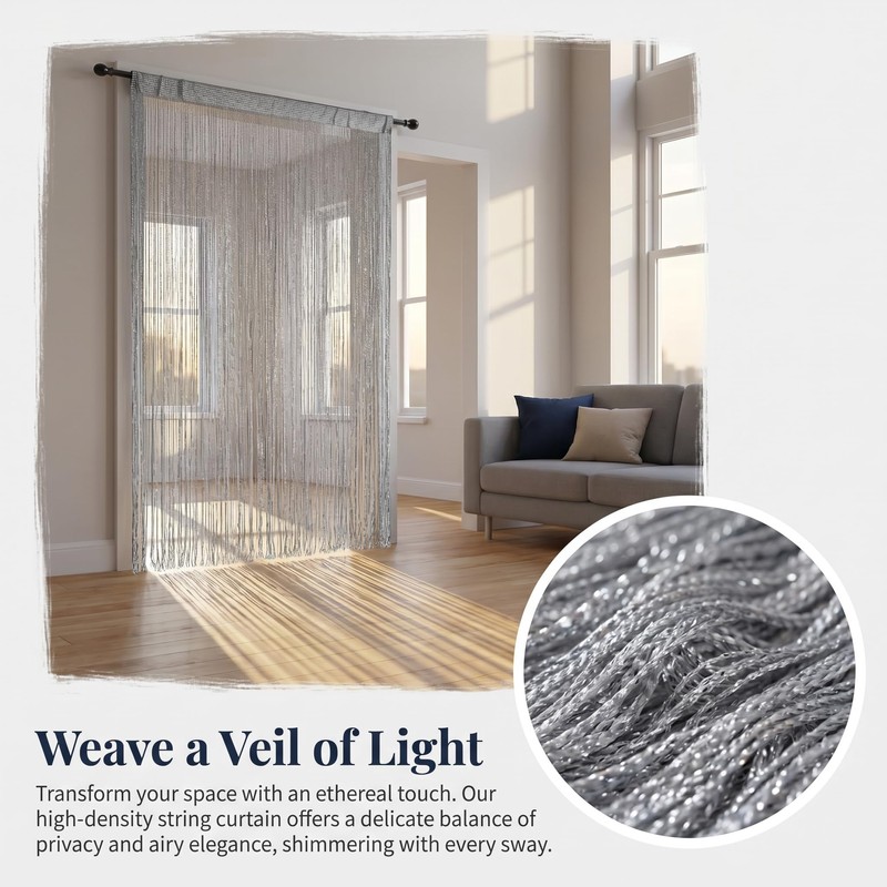 100×200cm String Door Curtain Fly Screen Partition Curtain (Silver Gray)