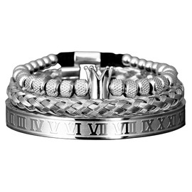 AIDUOMIRZER Stainless Steel Bracelets for Men Silver Roman Numeral Bangle Bracelet Twisted Cable Bracelet Adjustable Cuff Bracelet Mens Luxury Jewelry Bracelets Gifts