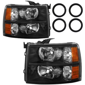 Bincmay Headlight Fit For 07-13 Silverado 2007 2008 2009 2010 2011 2012 2013 Chevy Silverado 1500 / 2500HD / 3500HD & 2014 Old Body Style Driver And Passenger Side (Black Housing Amber Reflector)
