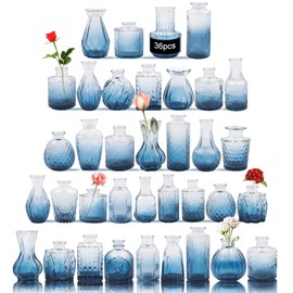 Glass Bud Vases Set of 36PCS, Small Flower Vases for Wedding Centerpiece Table Decoration, Vintage Vase in Bulk for Flower Arrangements, Mini Vase for Birthday Party, Festival Home Decor, Blue