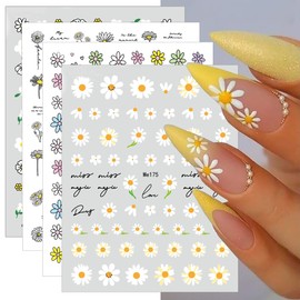 Flower Nail Art Stickers Decals 3D Flower Nail Stickers 6PCS Floral Daisy Design Nail Adhesive Decals for Acrylic Nails Butterfly Leaf Spring Nail Art Supplies for Women Manicure Nail Art Decorations
