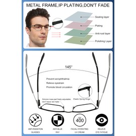 OCCI CHIARI 3 Pack Blue Light blocking Reading Glasses for Men 1.0 Anti Computer Glare Eyestrain Spring Hinge Readers with Pouches