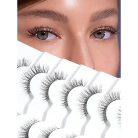 Wispy Cat Eye Lashes False Eyelashes Natural 10mm Short Lashes Pack Soft Strip Eyelashes 3D Volume C Curl Natural Eyelashes 7 Pair Siligli Eyelashes