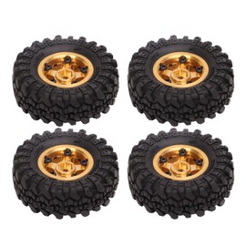 1 Inch RC Tires Brass Wheel Hub Rubber RC Car Tyres for FMS FCX24 1/18 1/24 Crawler 4pcs Gold