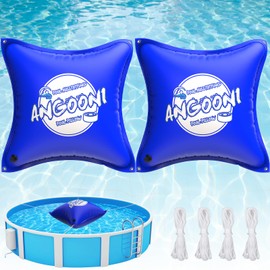 Angooni (2 Pack) 4’x4’ Heavy-Duty Pool Pillow with 8x20ft Ropes - 0.4mm PVC Pillows for Winter Boston Dual-Inflation Valve, Cold-Resistant Above Ground Pools, No Leakage, Blue (PPS002)