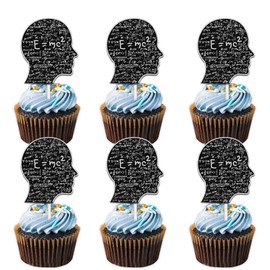 18pcs Black Glitter Dessert Cupcake Topper Pick for Math Physics Chemistry Competition Brainstorming Theme Decorations Men Women Happy Birthday Wedding Anniversary Party Decor Supplies