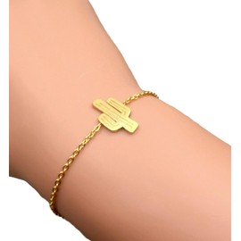Gold Cactus Link Chain Bracelet (Stainless Steel) Miss Fit Boutique