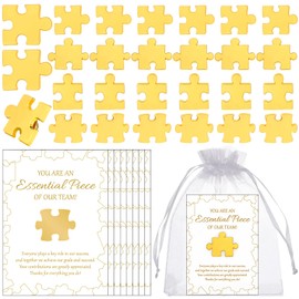 GANGBARU 24 Sets Employee Appreciation Gifts Gold Puzzle Piece Lapel Pins Bulk Thank You Cards Organza Bags Team Appreciation Favors for Coworkers Employee Volunteers